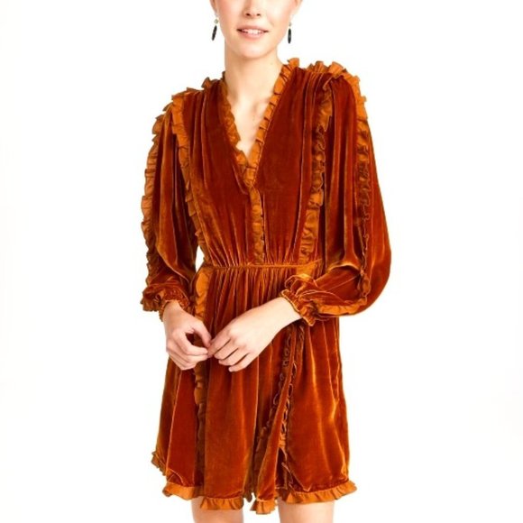 Ulla Johnson Erika Dress Velvet Babydoll Silk Ruffle Trim Size 0 NWT - Picture 1 of 4